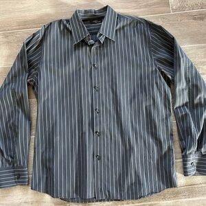 Two a.m. Men’s Striped Dress Shirt – Approx. Size XL – Gray/White